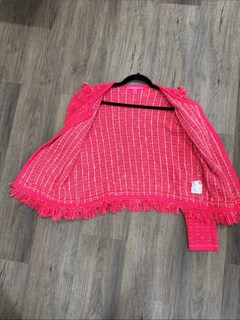 EUC Lilly Pulitzer Spicy Coral Exotic Tweed Simora Fringe Cardigan | L - Picture 6 of 6